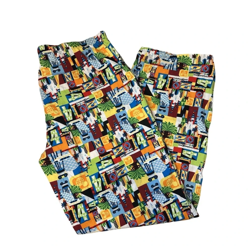 Disney Parks WDW‎ Icons Small World Print Lounge Pants L Colorful Cotton Retired